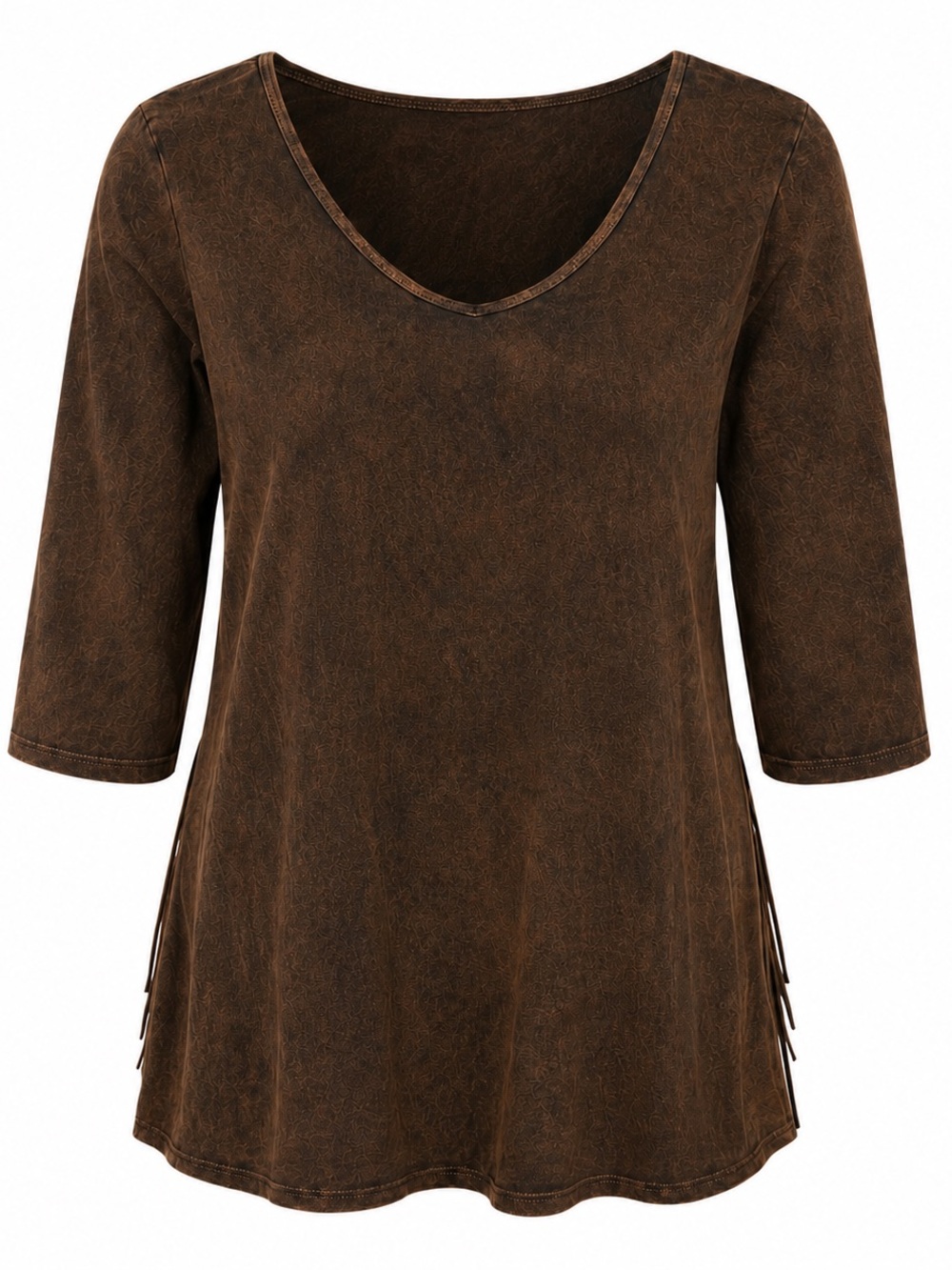 NWT Pat Dahnke Brown Mineral Wash Fringe Back Top Large